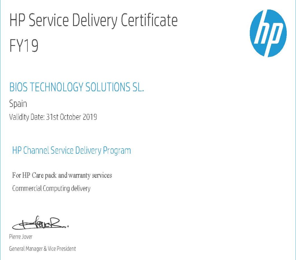 HP-Service-Delivery-Certificate-BIOS-TECHNOLOGY-SOLUTIONS-SL.